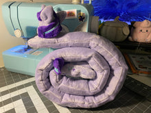 Load image into Gallery viewer, A very long pony like a scarf. The flank has a purple star and blue aurora on it. Hair is purple with blue streak. Eye is purple.